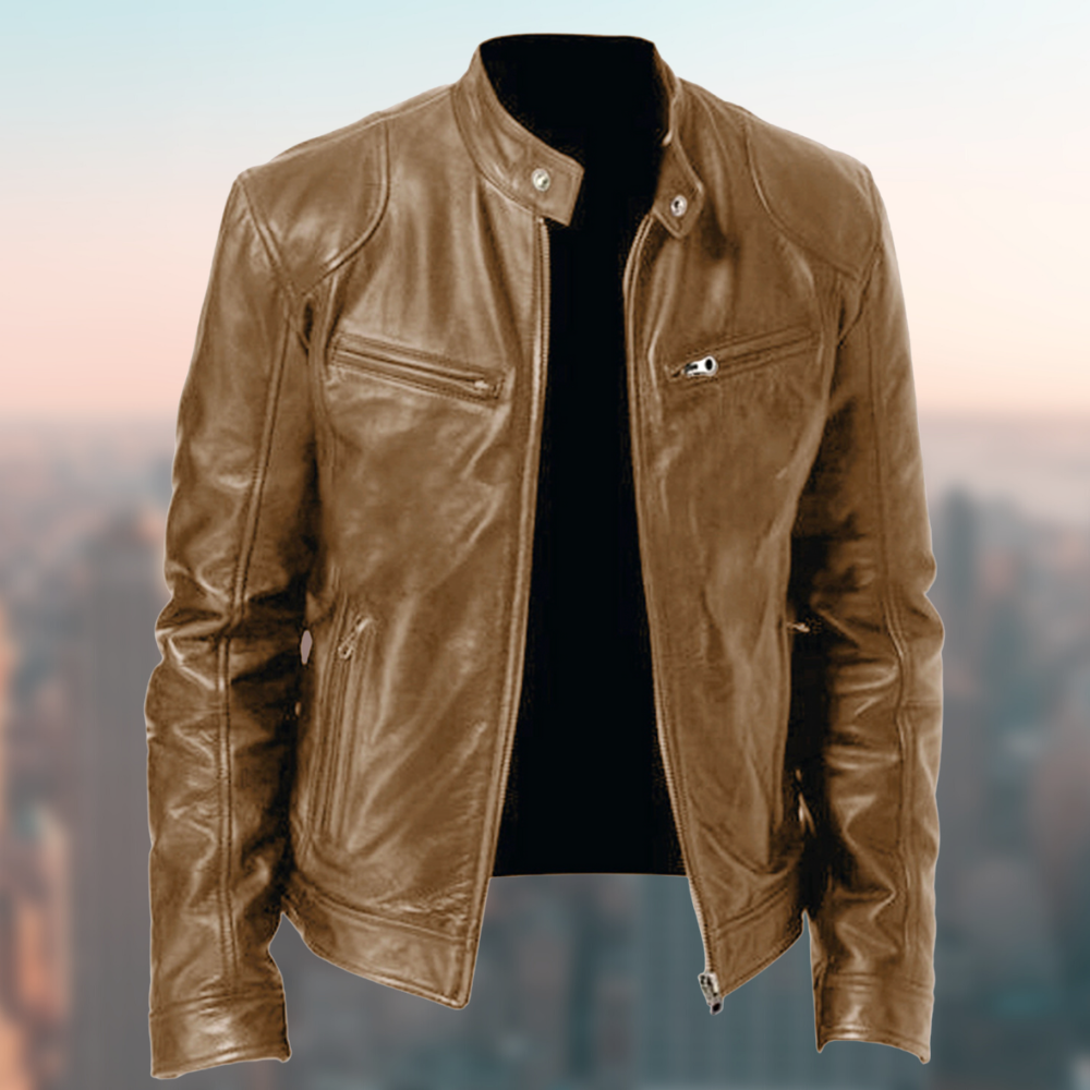"Veste en cuir homme, élégante et ajustée, en cuir haut de gamme pour un style intemporel et moderne."