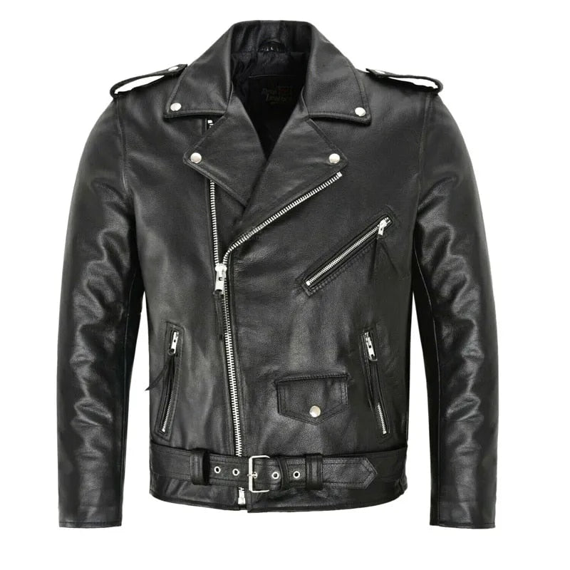 "Veste en cuir homme élégante et robuste, noire, coupe moderne, idéale pour l'automne avec doublure confortable"