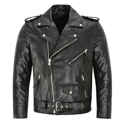 "Veste en cuir homme élégante et robuste, noire, coupe moderne, idéale pour l'automne avec doublure confortable"