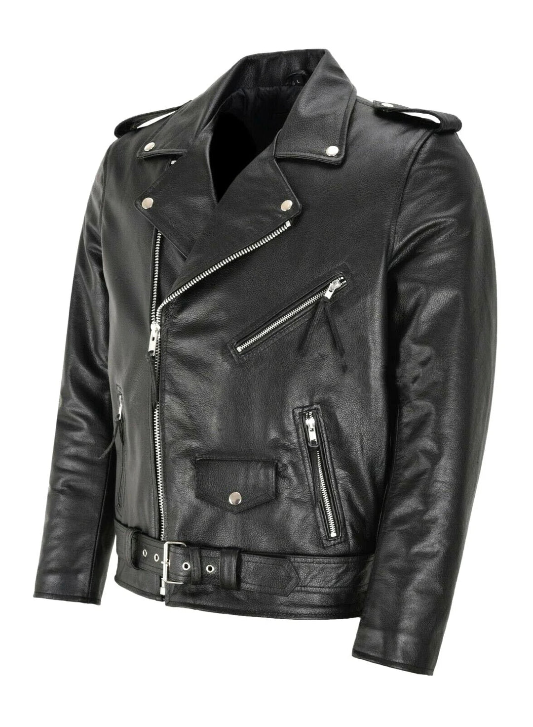 "Veste en cuir homme élégante et robuste, noire, coupe moderne, idéale pour l'automne avec doublure confortable"