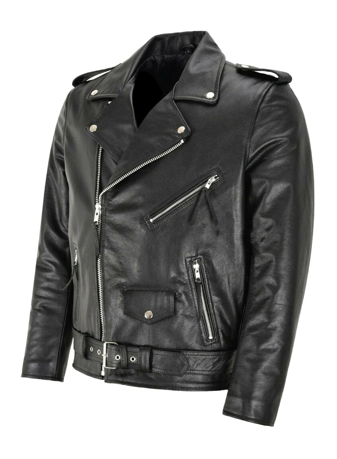 "Veste en cuir homme élégante et robuste, noire, coupe moderne, idéale pour l'automne avec doublure confortable"