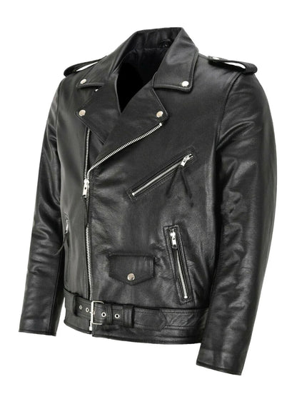 "Veste en cuir homme élégante et robuste, noire, coupe moderne, idéale pour l'automne avec doublure confortable"