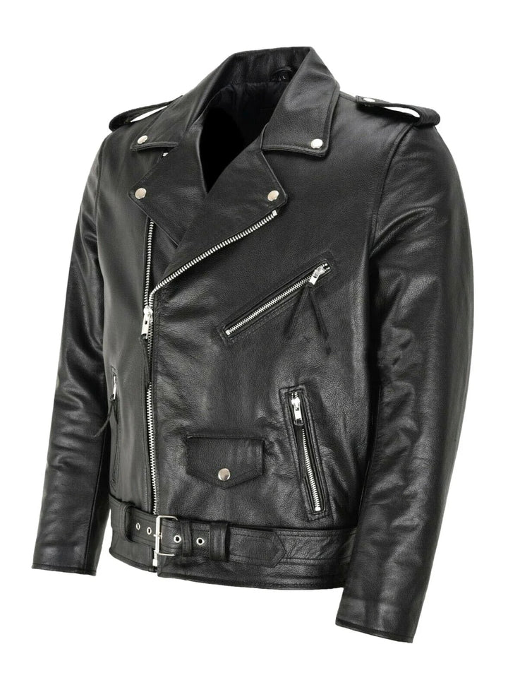 "Veste en cuir homme élégante et robuste, noire, coupe moderne, idéale pour l'automne avec doublure confortable"