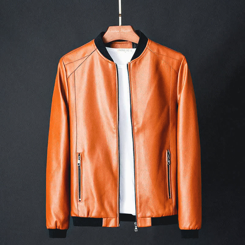 "Veste en cuir homme élégante, vue avant, coupe ajustée, couleur noire, style urbain pour une allure raffinée et moderne"