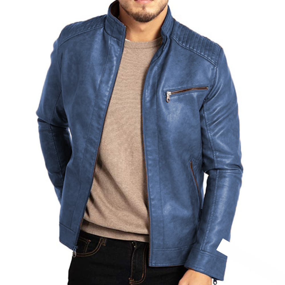"Veste en cuir noir élégante pour hommes, style raffiné, protection contre le vent, adaptée à toutes occasions."