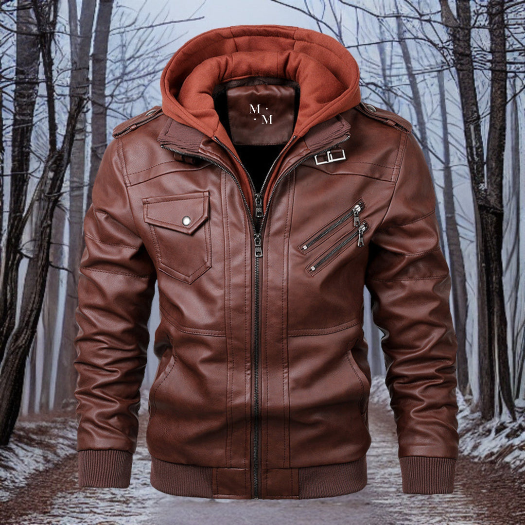 "Veste en cuir pour homme avec capuche, design élégant, cuir véritable, coupe moderne, protection pour l'hiver"