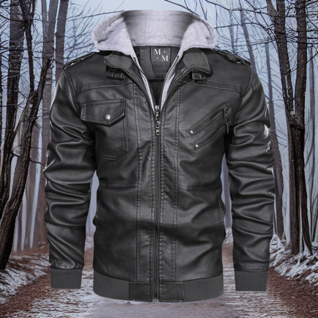 "Veste en cuir pour homme avec capuche, design élégant, cuir véritable, coupe moderne, protection pour l'hiver"