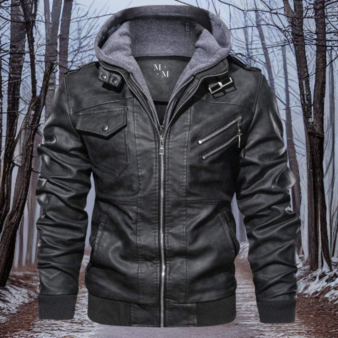 "Veste en cuir pour homme avec capuche, design élégant, cuir véritable, coupe moderne, protection pour l'hiver"