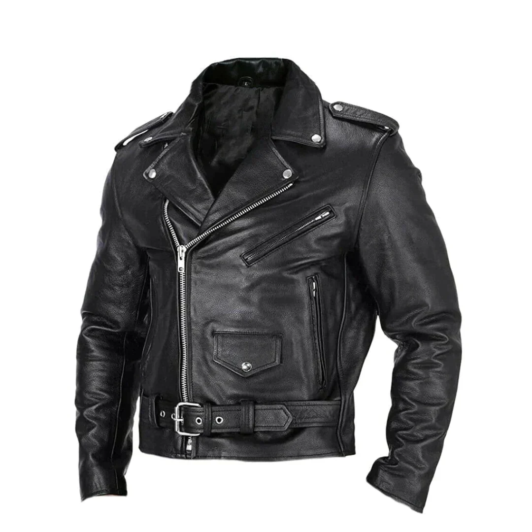 Veste en cuir pour homme, coupe ajustée, cuir noir premium, parfait pour un look élégant et durable.