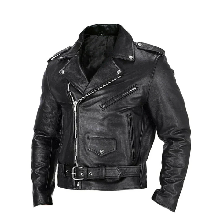 Veste en cuir pour homme, coupe ajustée, cuir noir premium, parfait pour un look élégant et durable.