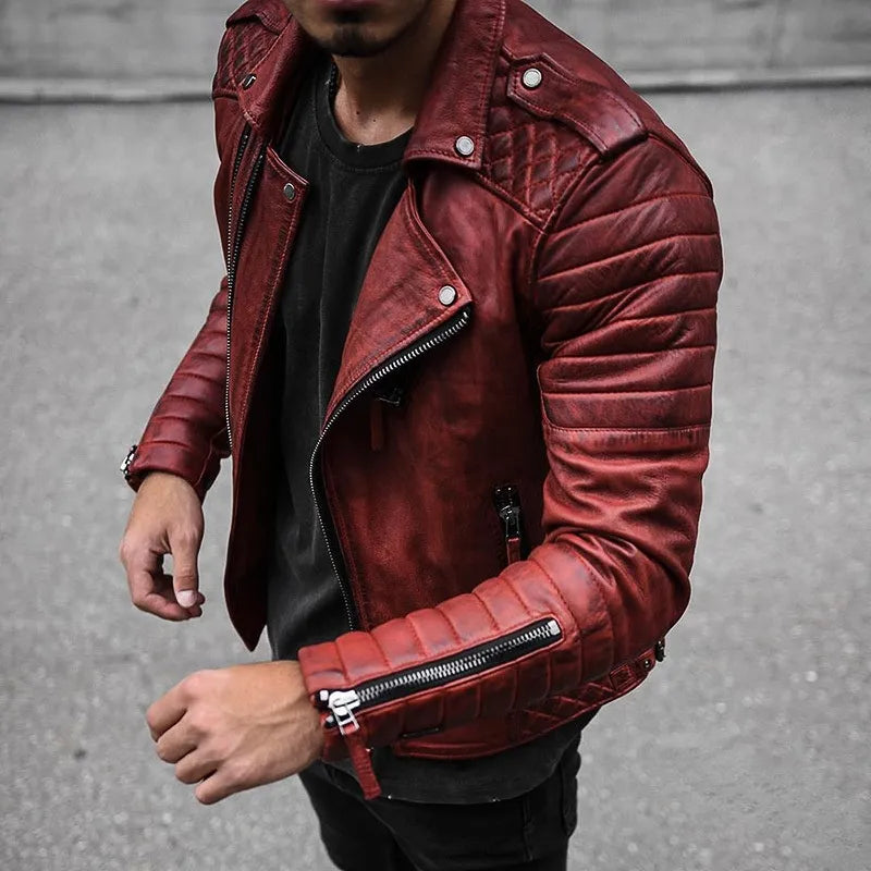 "Veste en cuir synthétique noir pour hommes, design moderne, doublure douce, coupe ajustée, idéale style urbain chic."