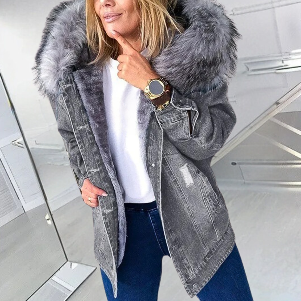 "Veste en denim de luxe noir pour femme avec coupe ample, élégante et polyvalente, idéale toutes saisons intermédiaires"