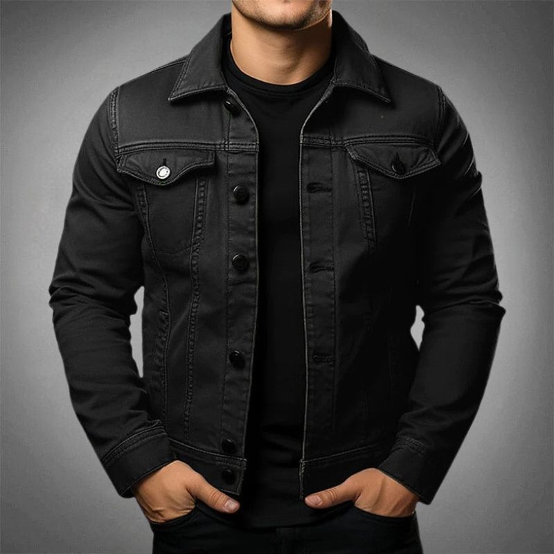 "Veste en denim homme moderne, bleu, boutonnière frontale, design contemporain, pour un style durable et polyvalent."
