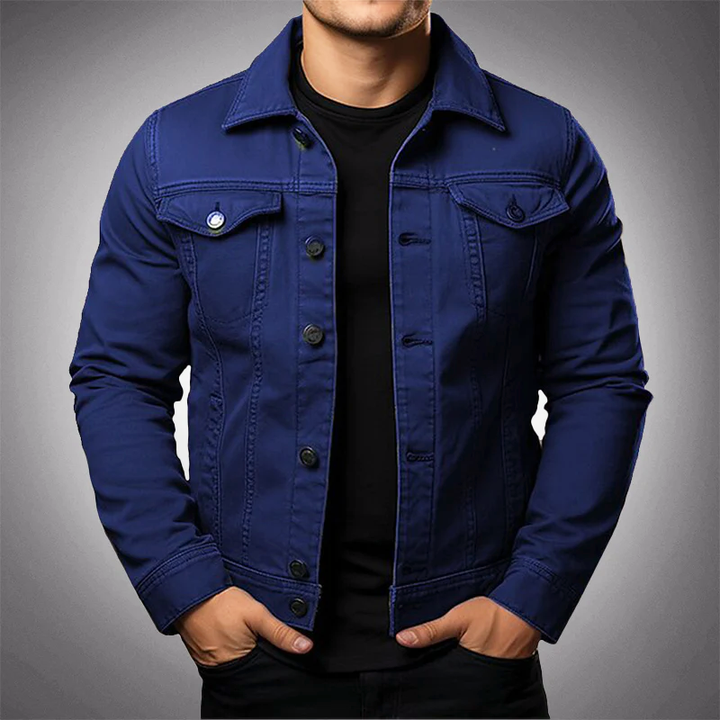 "Veste en denim homme, style classique, boutons, poches pratiques, couleur bleu, parfaite pour un look intemporel et audacieu