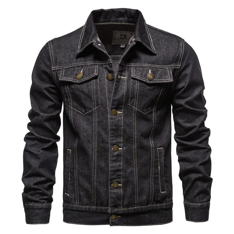 Veste en jean homme Julian, coupe moderne, couleur bleu et noir, confort décontracté, idéale pour automne et hiver.