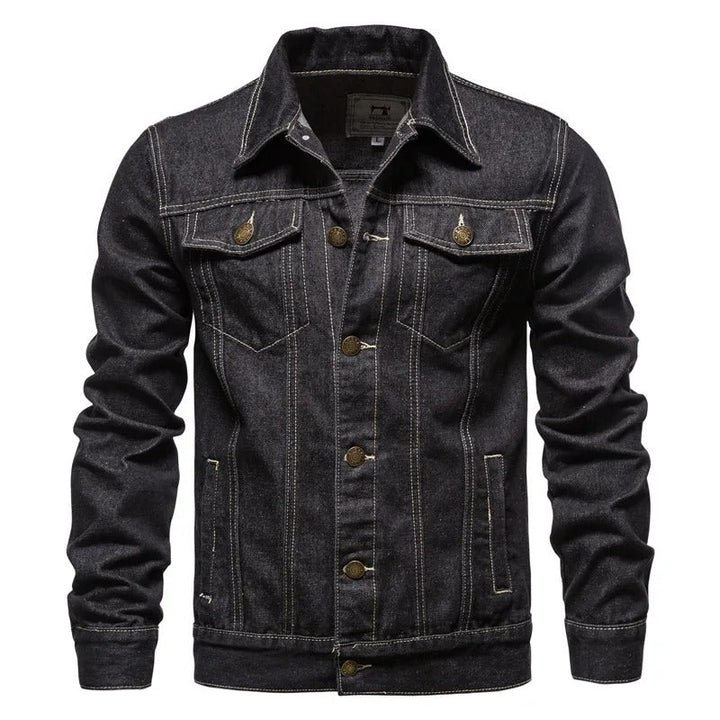 Veste en jean homme Julian, coupe moderne, couleur bleu et noir, confort décontracté, idéale pour automne et hiver.