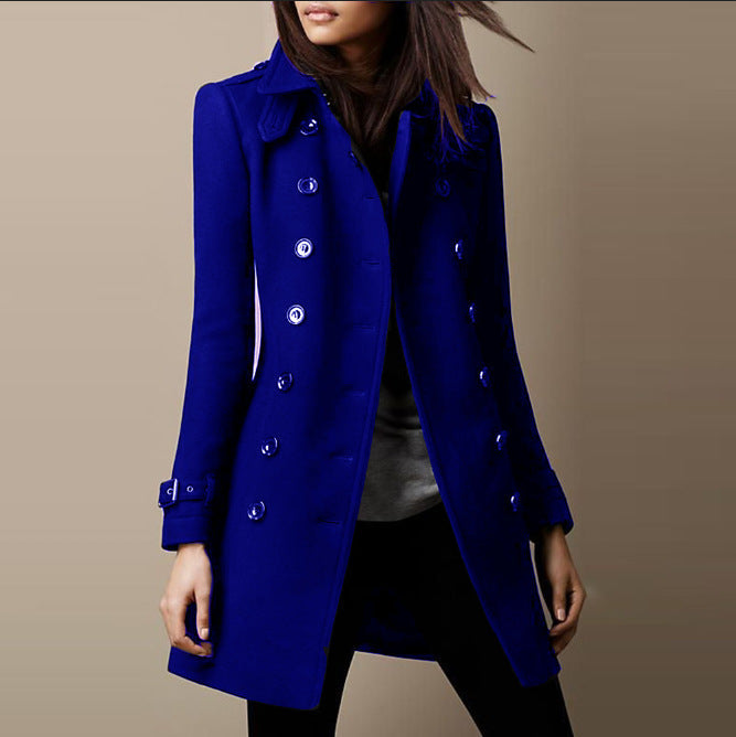 "Veste en laine élégante pour femmes, coupe chic, disponible en noir, rouge, vert et bleu, parfait pour l'automne."