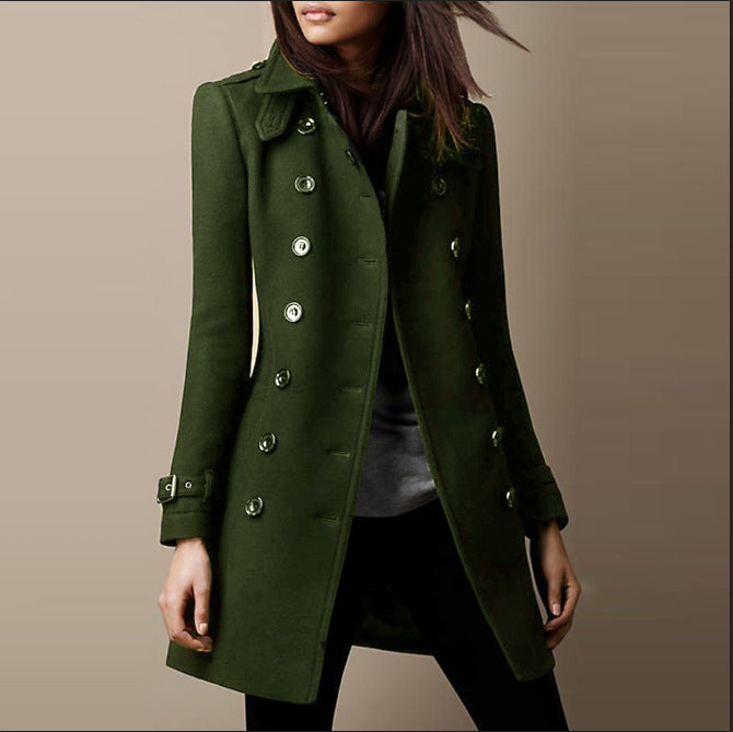"Veste en laine élégante pour femmes, coupe chic, disponible en noir, rouge, vert et bleu, parfait pour l'automne."