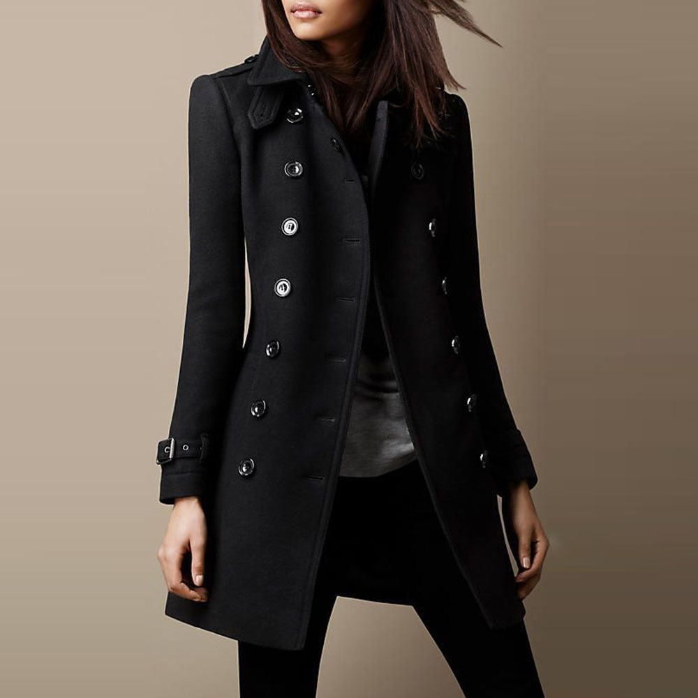 "Veste en laine élégante pour femmes, coupe chic, disponible en noir, rouge, vert et bleu, parfait pour l'automne."