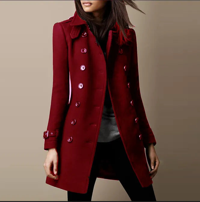 "Veste en laine élégante pour femmes, coupe chic, disponible en noir, rouge, vert et bleu, parfait pour l'automne."