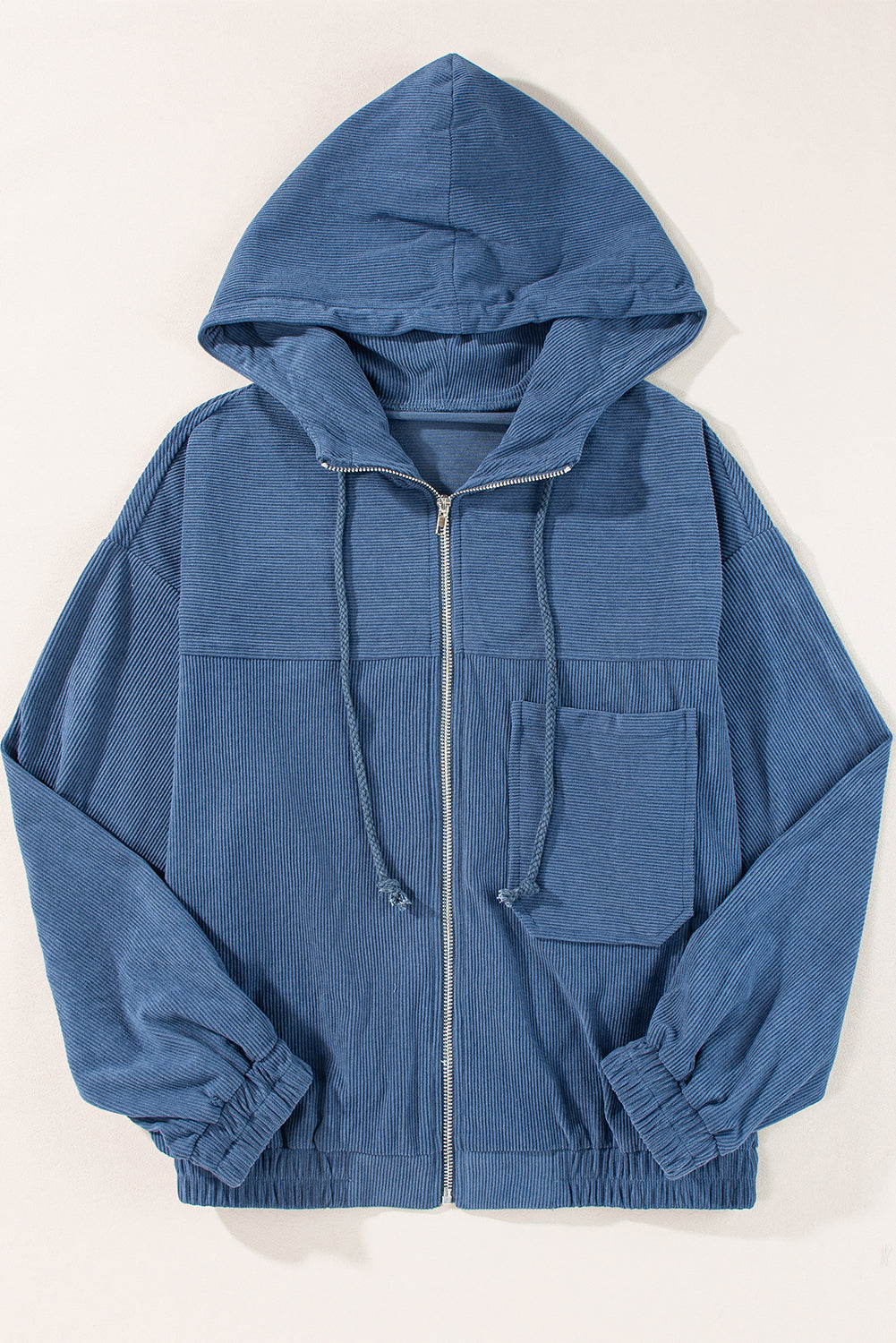 "Veste en velours côtelé beige avec capuche, style décontracté et élégant pour femmes, doux et parfait pour l'automne."