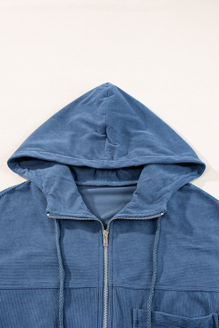"Veste en velours côtelé beige avec capuche, style décontracté et élégant pour femmes, doux et parfait pour l'automne."