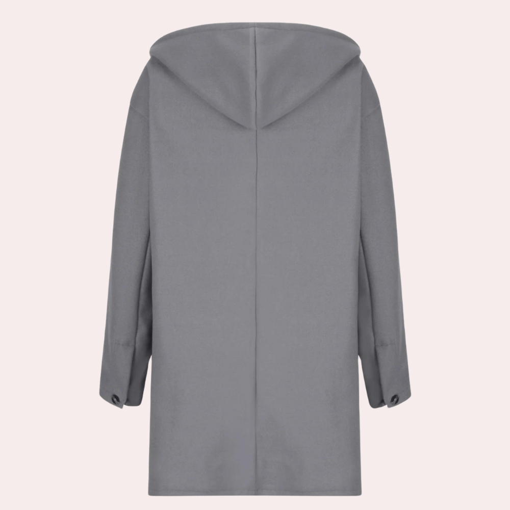"Veste épaisse pour femmes, vue de face, coupe moderne, tissu tweed gris, élégante et chaude, idéale pour l'hiver."