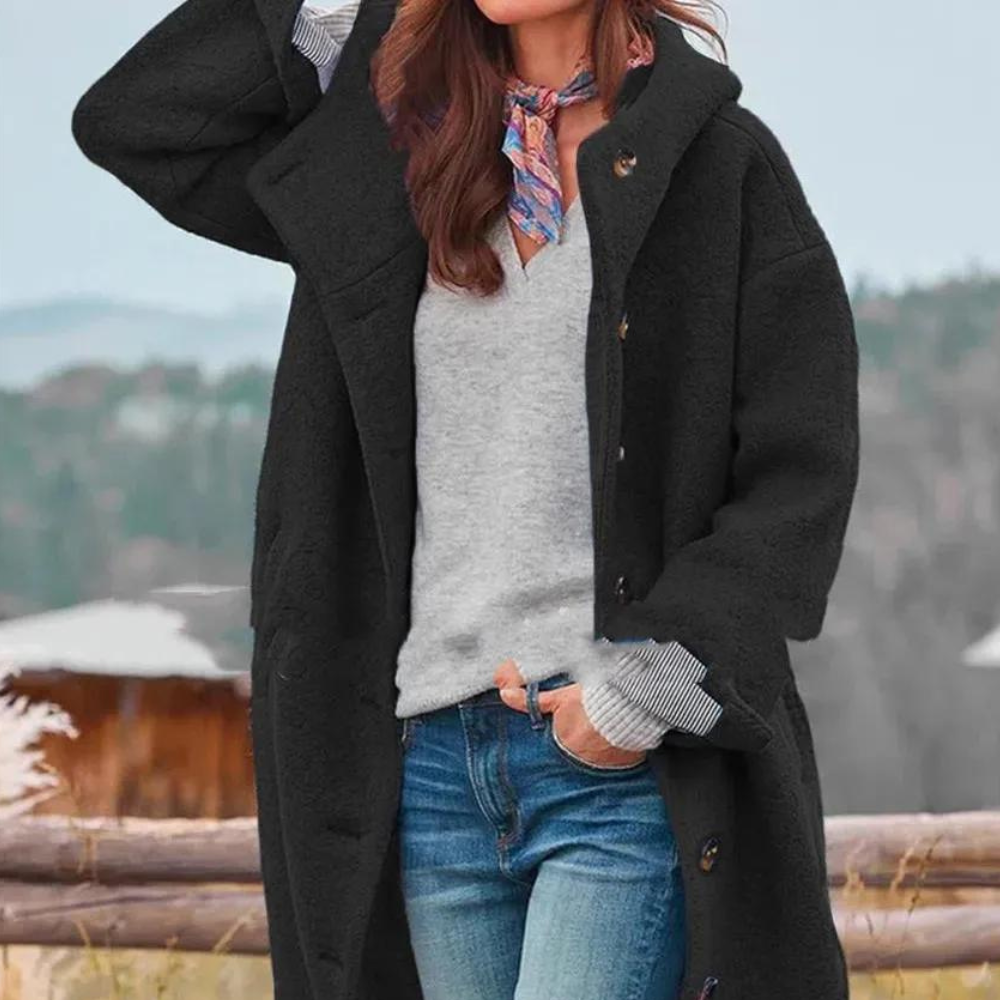 "Veste épaisse pour femmes, vue de face, coupe moderne, tissu tweed gris, élégante et chaude, idéale pour l'hiver."