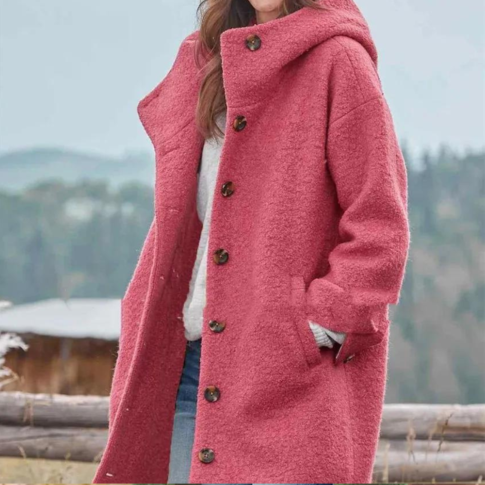 "Veste épaisse pour femmes, vue de face, coupe moderne, tissu tweed gris, élégante et chaude, idéale pour l'hiver."
