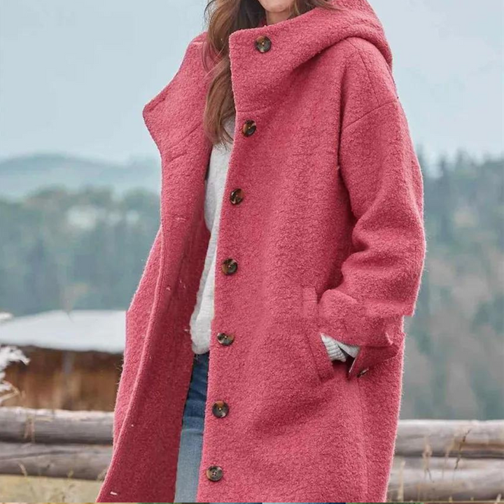 "Veste épaisse pour femmes, vue de face, coupe moderne, tissu tweed gris, élégante et chaude, idéale pour l'hiver."