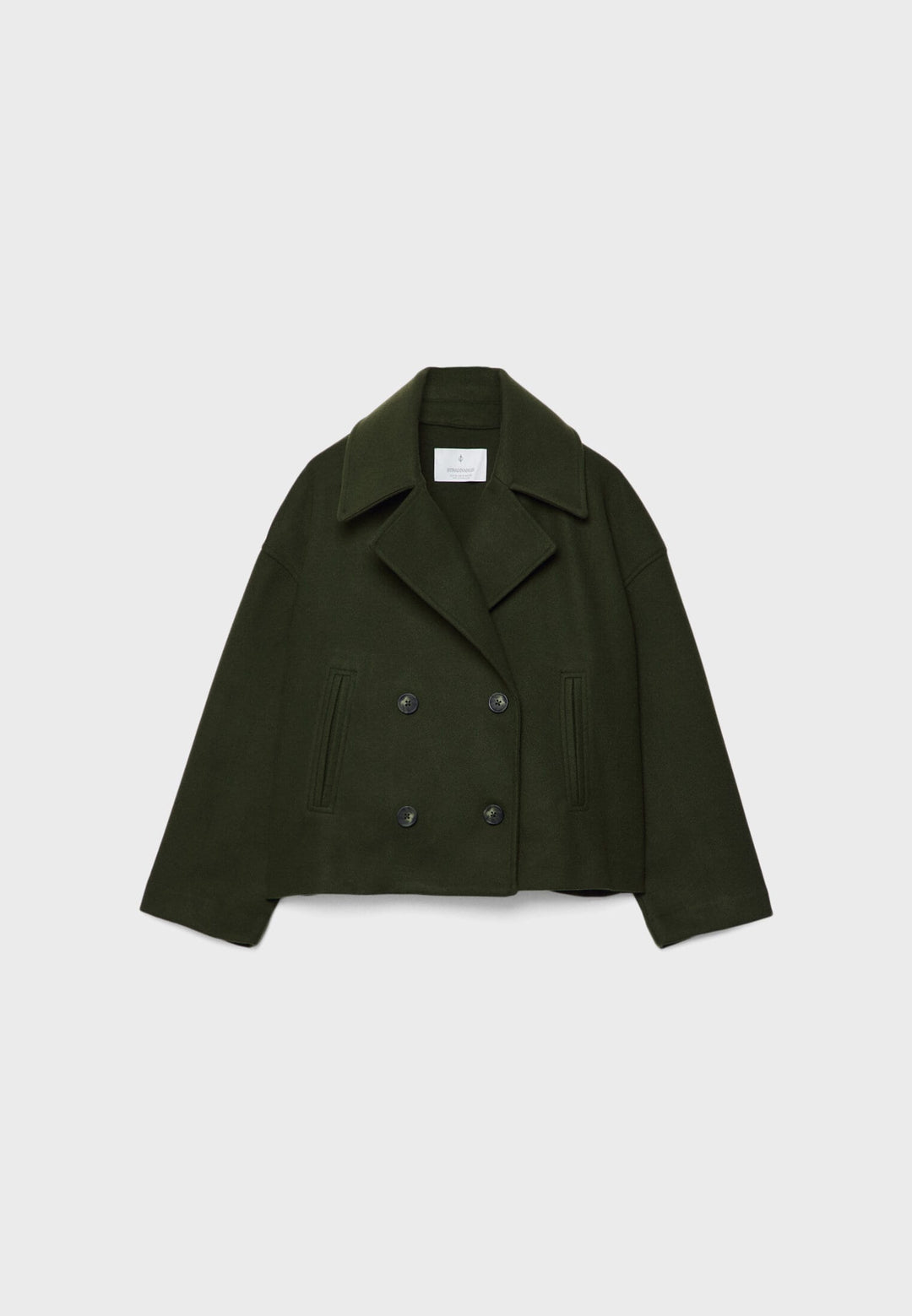 "Veste femme moderne chic, double poitrine, courte, vue avant, élégante, ajustement parfait, look professionnel"