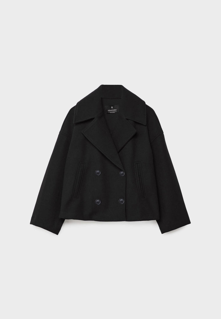 "Veste femme moderne chic, double poitrine, courte, vue avant, élégante, ajustement parfait, look professionnel"