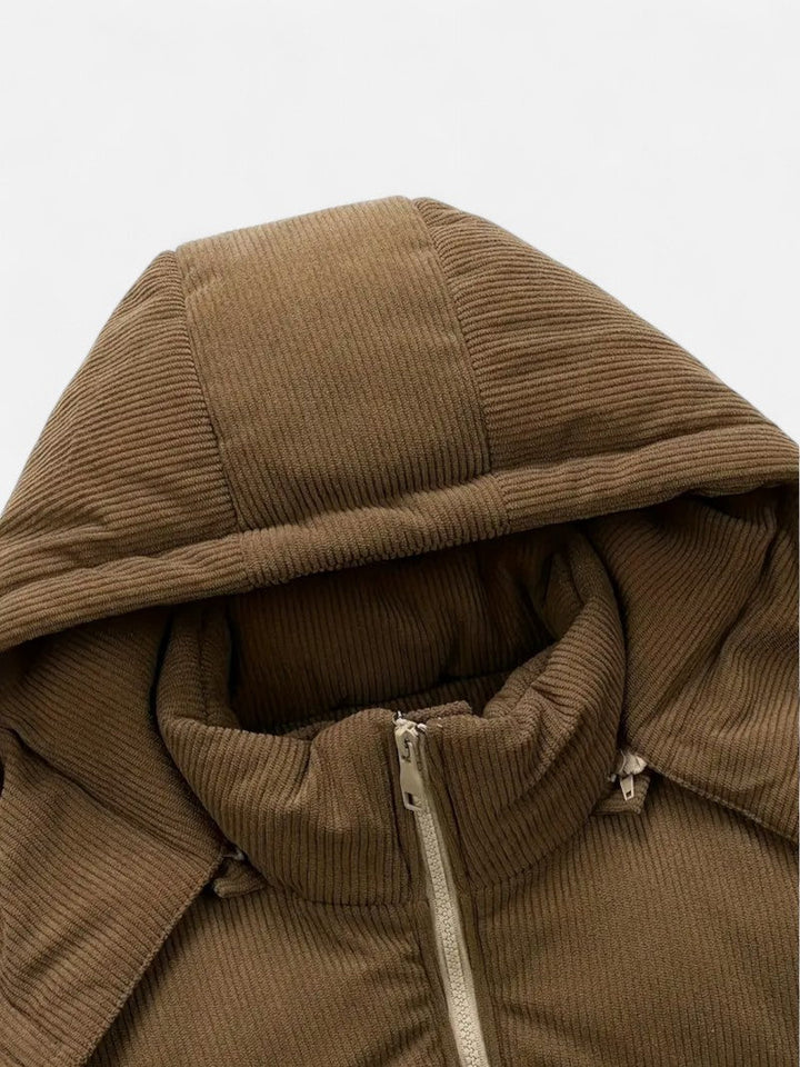 Veste hiver unisexe, blocs colorés, matelassée, capuche amovible, moderne, idéale pour hommes et femmes, style tendance.