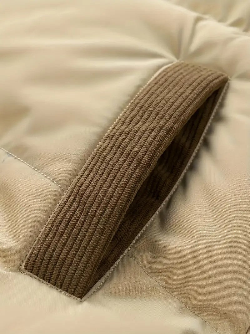 Veste hiver unisexe, blocs colorés, matelassée, capuche amovible, moderne, idéale pour hommes et femmes, style tendance.