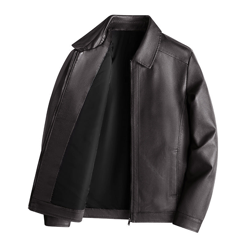 "Veste homme ajustée simili cuir lisse, col montant, fermeture zippée, élégante et moderne, idéale style raffiné."