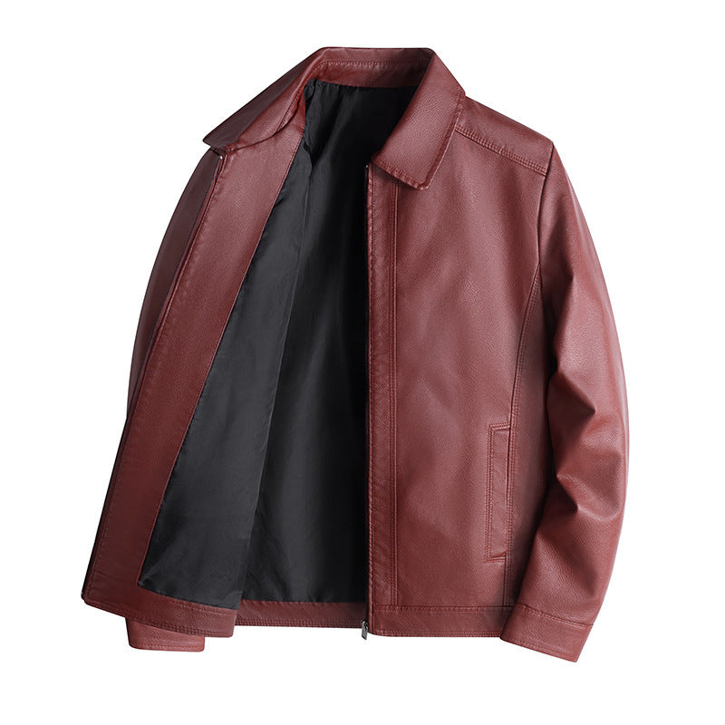 "Veste homme ajustée simili cuir lisse, col montant, fermeture zippée, élégante et moderne, idéale style raffiné."