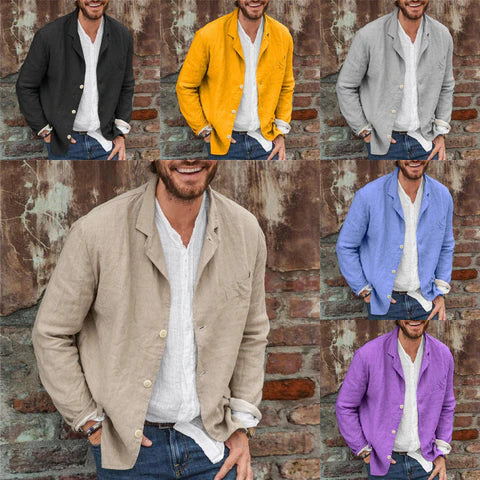 "Veste homme en coton et lin élégante, disponible en plusieurs couleurs, parfaite pour un style décontracté chic."