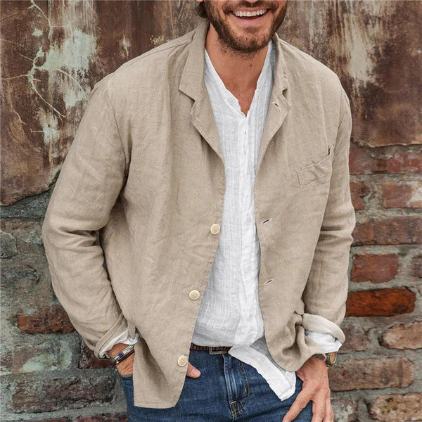 "Veste homme en coton et lin élégante, disponible en plusieurs couleurs, parfaite pour un style décontracté chic."