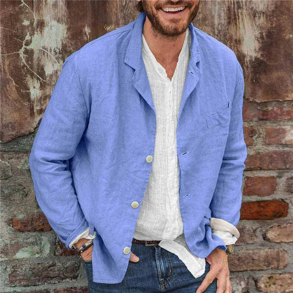 "Veste homme en coton et lin élégante, disponible en plusieurs couleurs, parfaite pour un style décontracté chic."