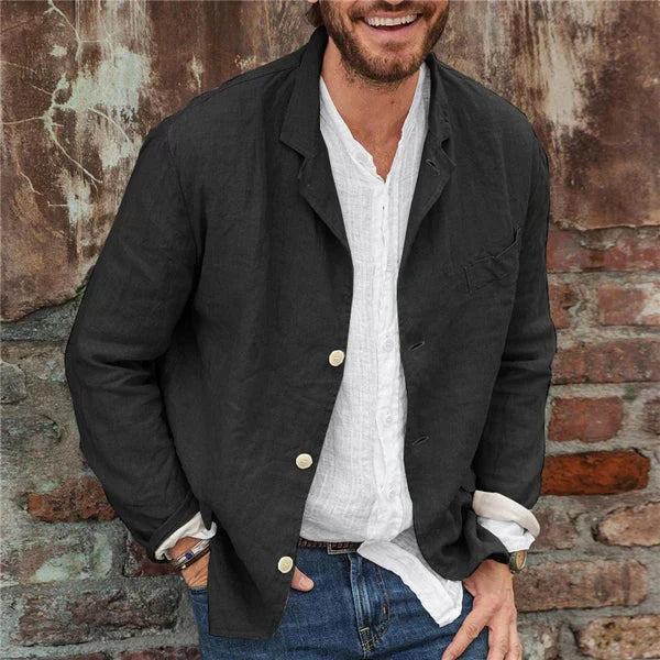 "Veste homme en coton et lin élégante, disponible en plusieurs couleurs, parfaite pour un style décontracté chic."