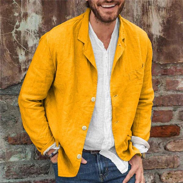 "Veste homme en coton et lin élégante, disponible en plusieurs couleurs, parfaite pour un style décontracté chic."
