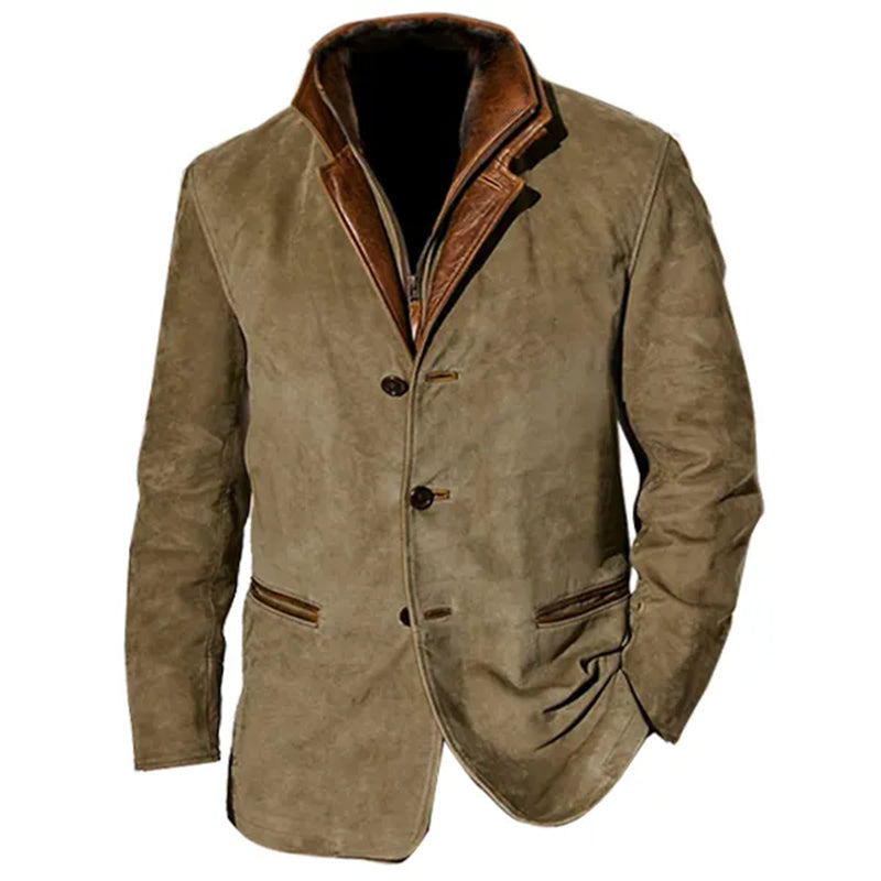 "Veste homme en suède vintage, élégance rétro, col à revers, poches, coupe ajustée, plusieurs couleurs disponibles"