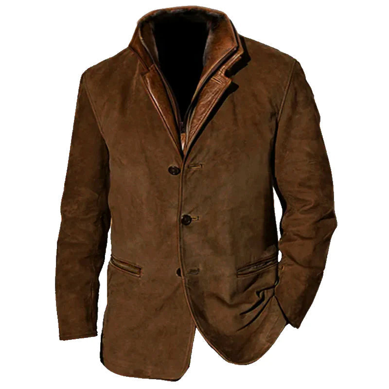 "Veste homme en suède vintage, élégance rétro, col à revers, poches, coupe ajustée, plusieurs couleurs disponibles"