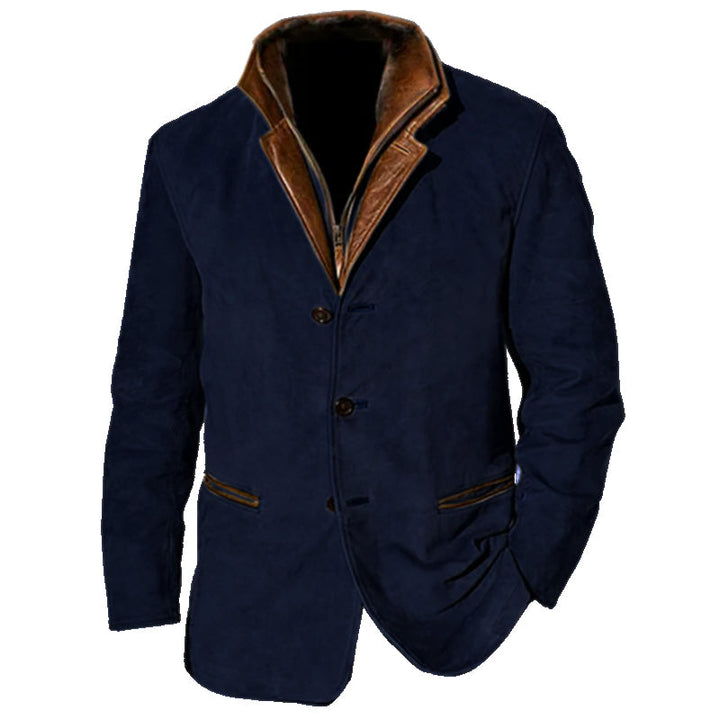 "Veste homme en suède vintage, élégance rétro, col à revers, poches, coupe ajustée, plusieurs couleurs disponibles"
