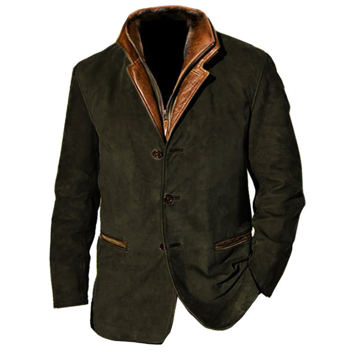 "Veste homme en suède vintage, élégance rétro, col à revers, poches, coupe ajustée, plusieurs couleurs disponibles"
