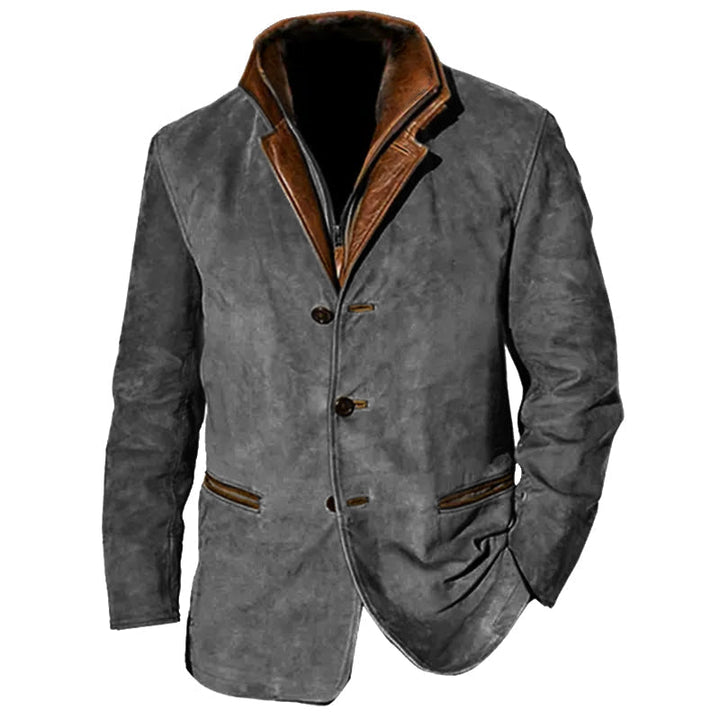 "Veste homme en suède vintage, élégance rétro, col à revers, poches, coupe ajustée, plusieurs couleurs disponibles"