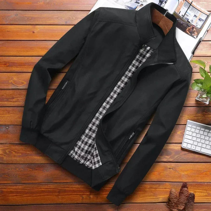 "Veste homme été coupe-vent, multi-color, élégante avec col montant, disponible en bleu, noir, vert, kaki, gris."
