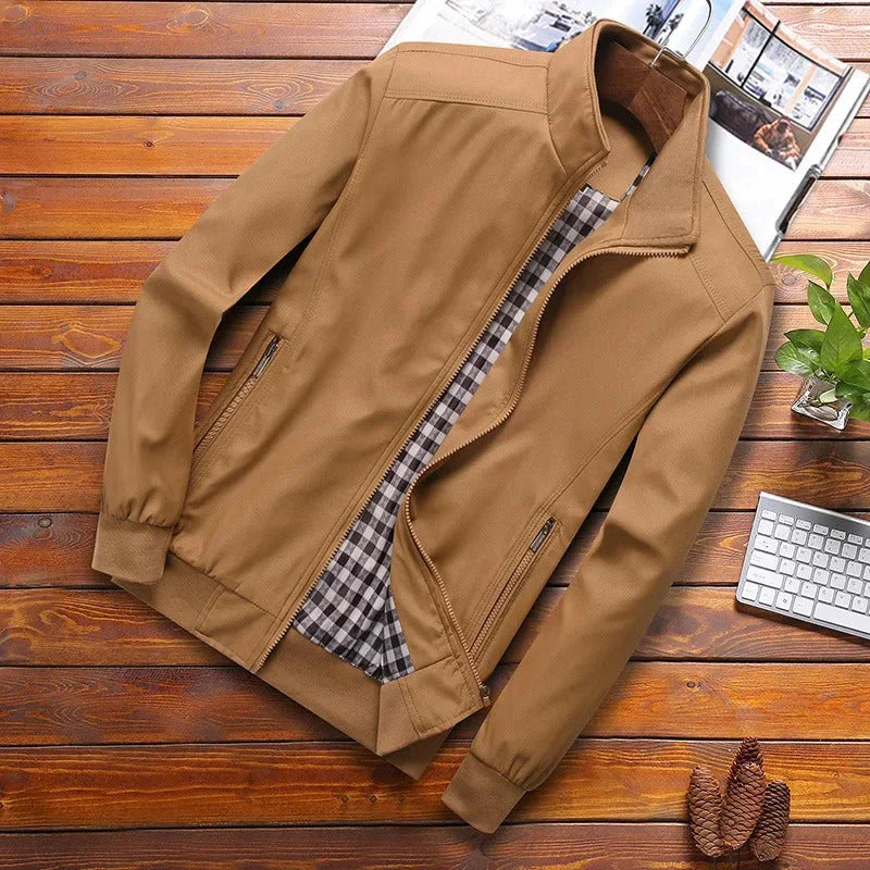 "Veste homme été coupe-vent, multi-color, élégante avec col montant, disponible en bleu, noir, vert, kaki, gris."