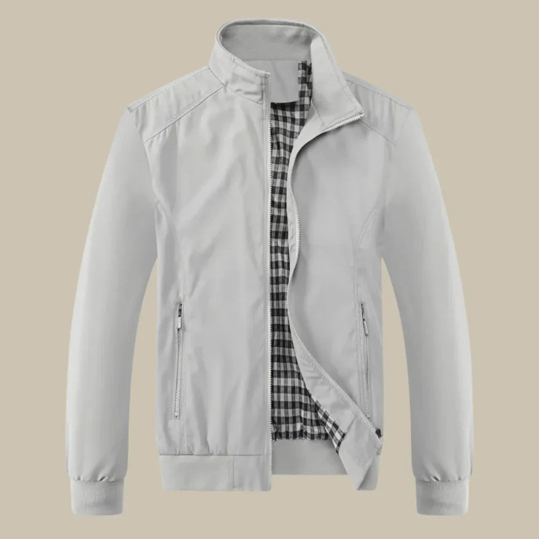 "Veste homme été coupe-vent, multi-color, élégante avec col montant, disponible en bleu, noir, vert, kaki, gris."