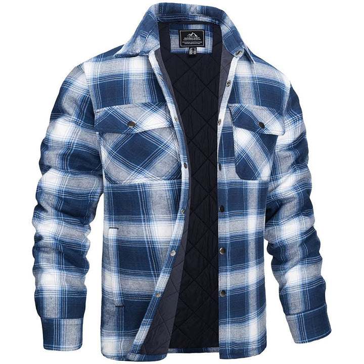 Veste homme flanelle à carreaux rouge et noir, chaude et élégante, idéale pour hiver et style décontracté.